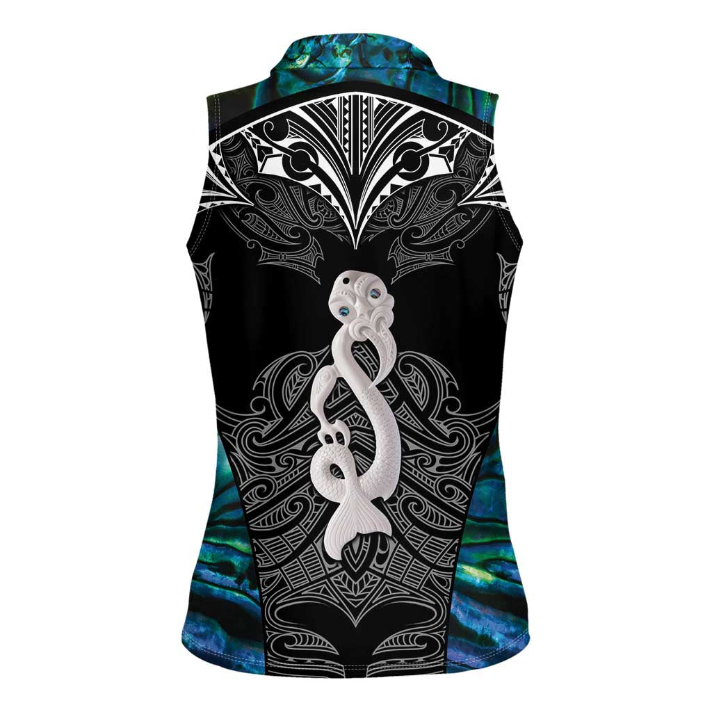 New Zealand Aotearoa Women Sleeveless Polo Shirt Maori Taniwha Paua Shell