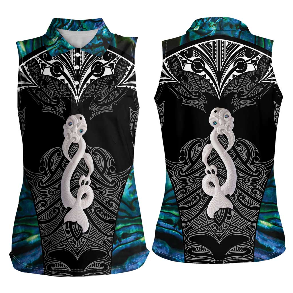 New Zealand Aotearoa Women Sleeveless Polo Shirt Maori Taniwha Paua Shell