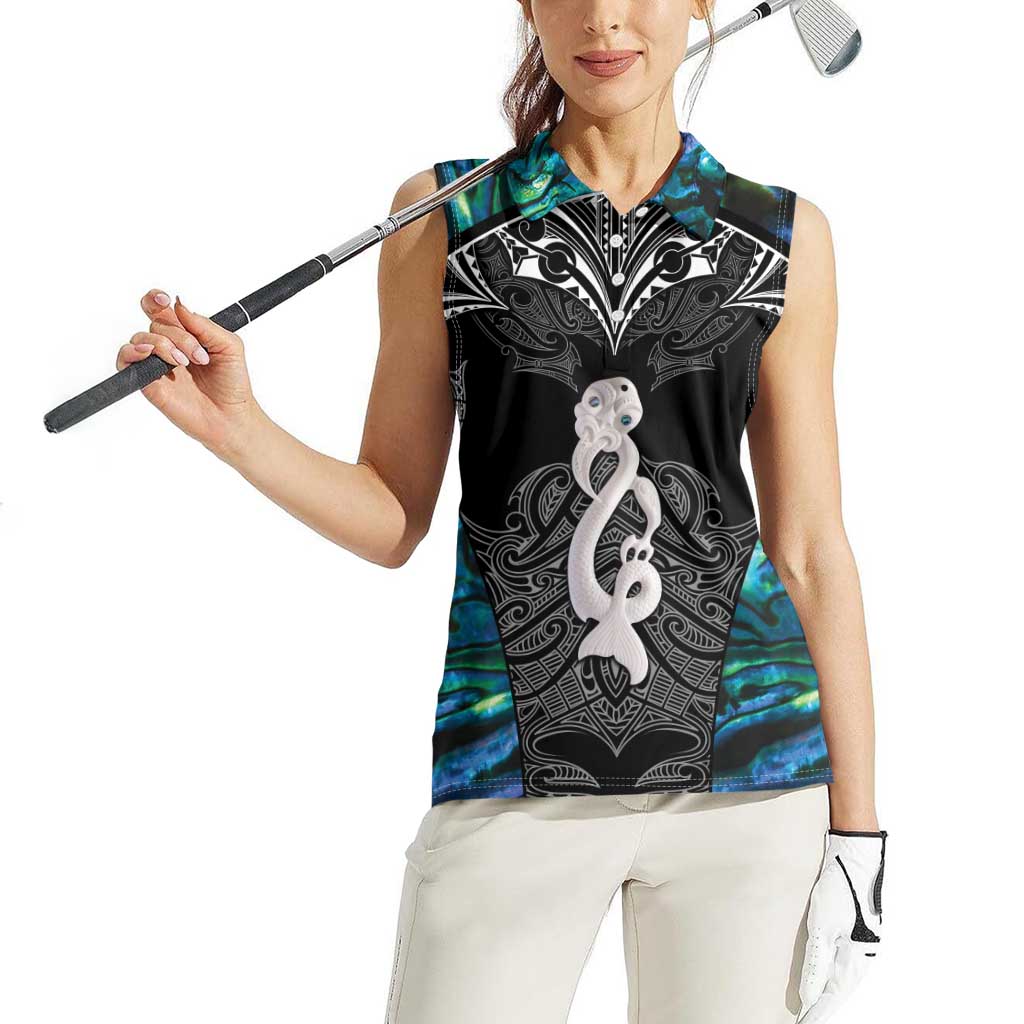 New Zealand Aotearoa Women Sleeveless Polo Shirt Maori Taniwha Paua Shell