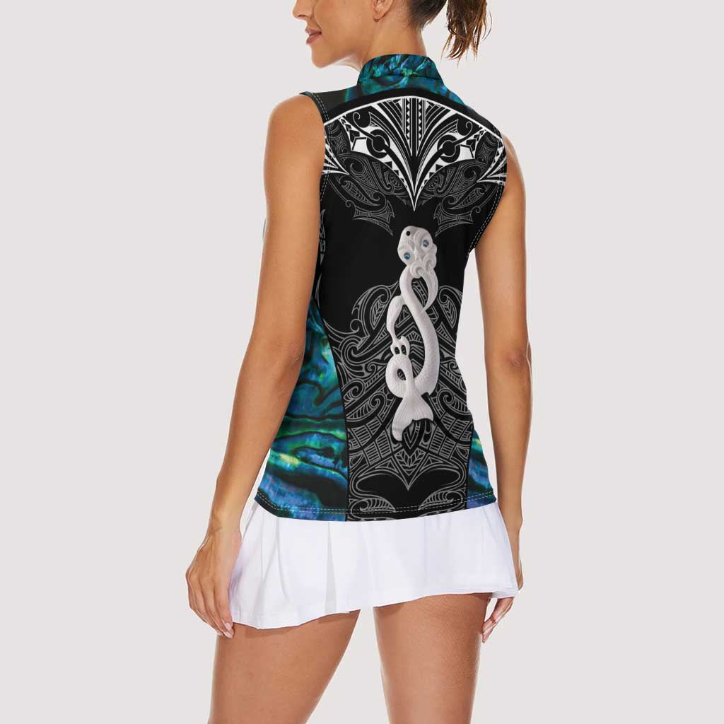 New Zealand Aotearoa Women Sleeveless Polo Shirt Maori Taniwha Paua Shell