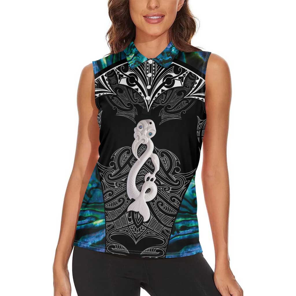 New Zealand Aotearoa Women Sleeveless Polo Shirt Maori Taniwha Paua Shell