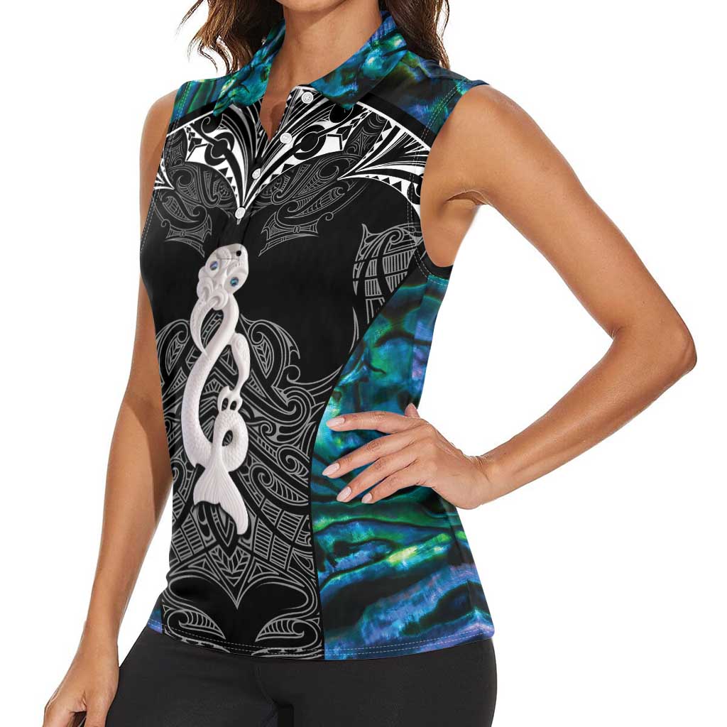 New Zealand Aotearoa Women Sleeveless Polo Shirt Maori Taniwha Paua Shell