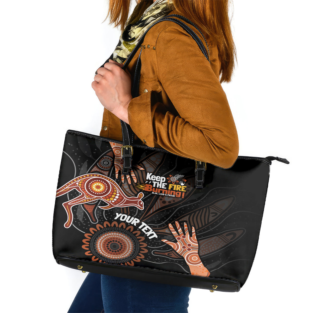 NAIDOC Week 2024 Personalised Leather Tote Bag Aboriginal Hand Stencils