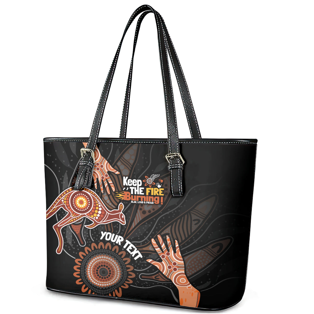 NAIDOC Week 2024 Personalised Leather Tote Bag Aboriginal Hand Stencils