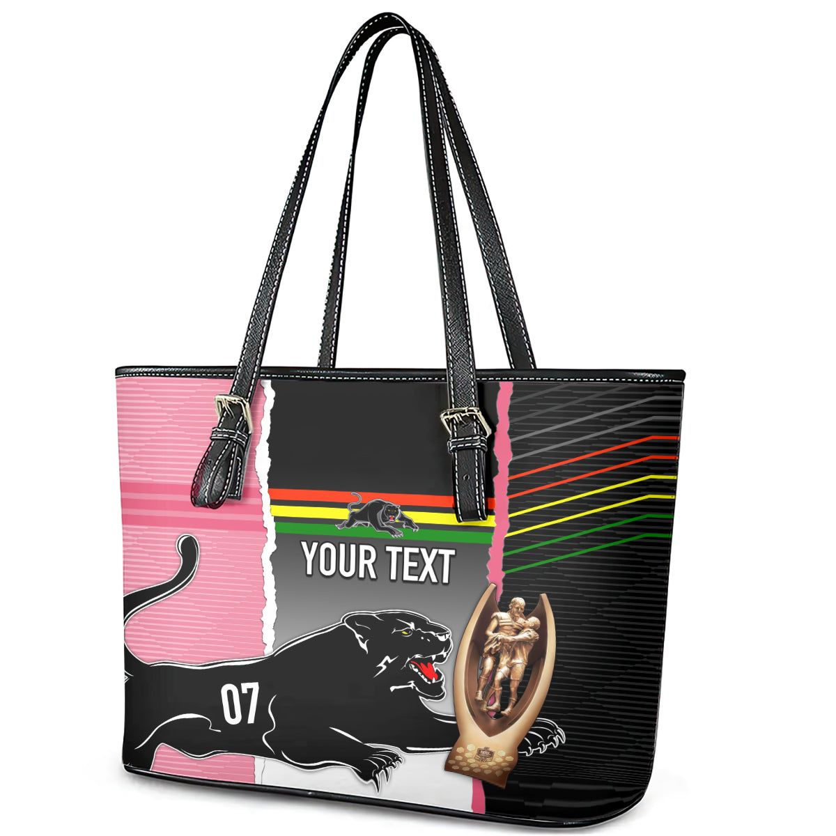 personalised-panther-rugby-nrl-premiers-leather-tote-bag-panther-pride-black-pink-sporty-vibe