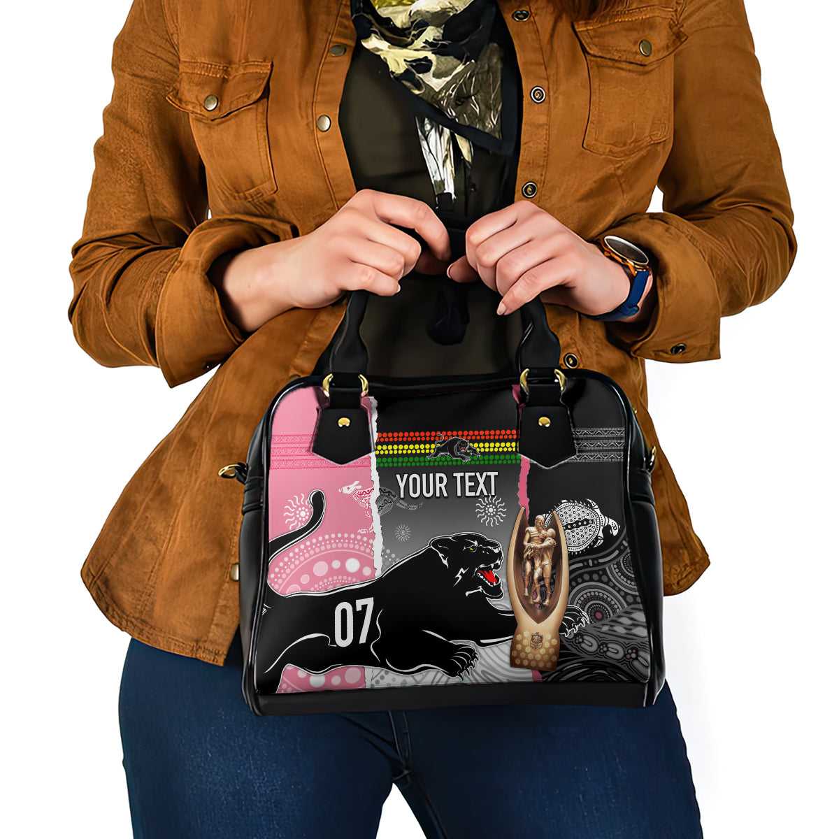 personalised-panther-rugby-nrl-premiers-shoulder-handbag-panther-pride-black-pink-aboriginal-mix-art