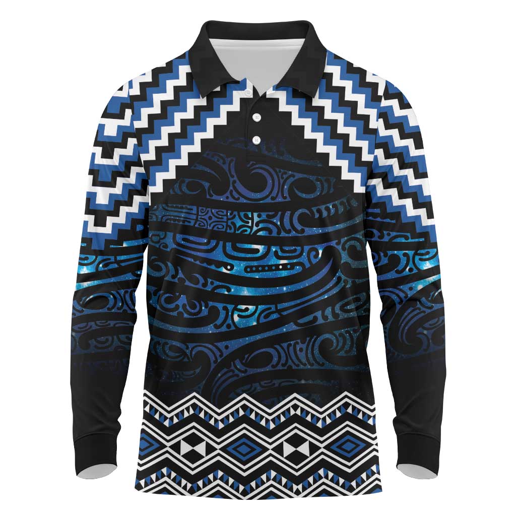 New Zealand Matariki Long Sleeve Polo Shirt Galaxy Styled Taniko