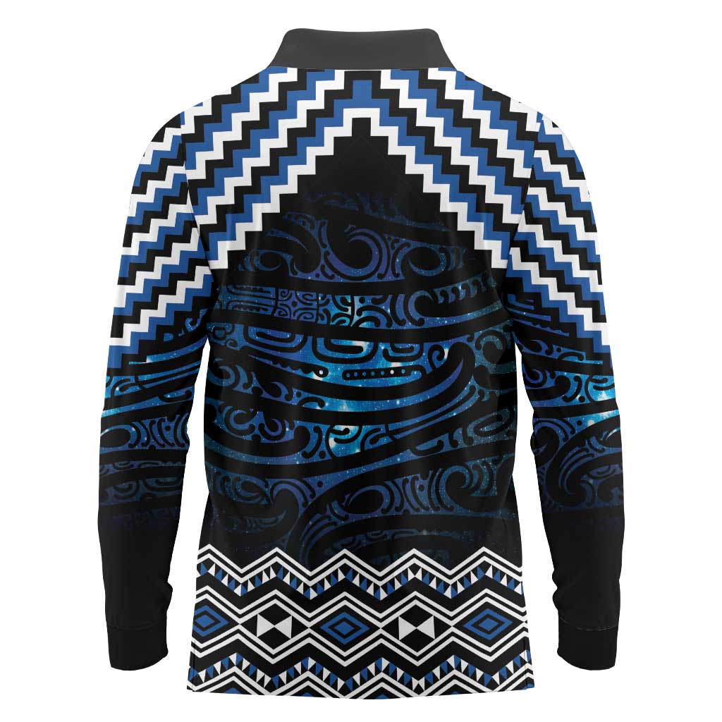 New Zealand Matariki Long Sleeve Polo Shirt Galaxy Styled Taniko