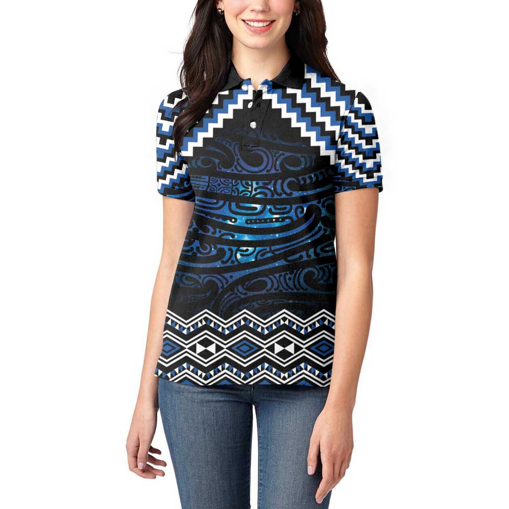 New Zealand Matariki Women Polo Shirt Galaxy Styled Taniko