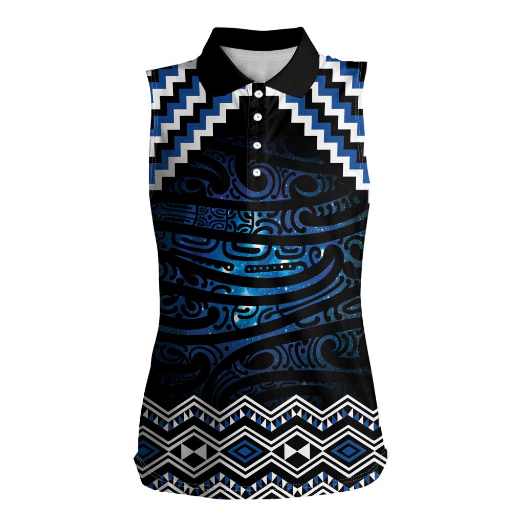 New Zealand Matariki Women Sleeveless Polo Shirt Galaxy Styled Taniko