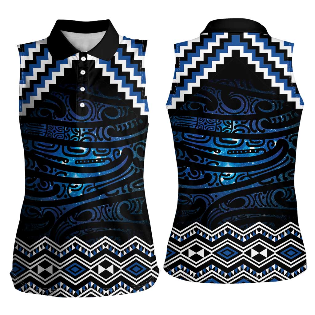 New Zealand Matariki Women Sleeveless Polo Shirt Galaxy Styled Taniko