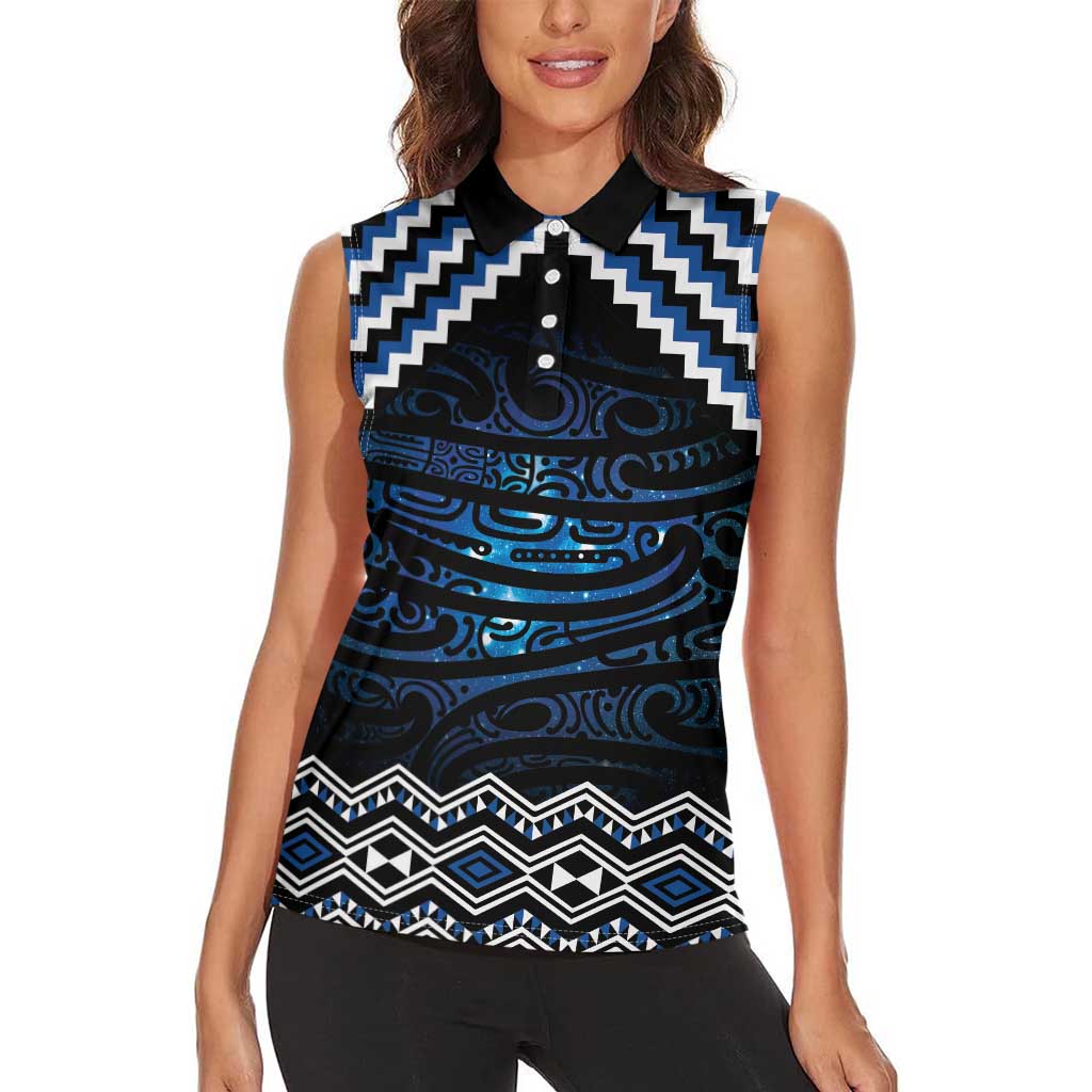 New Zealand Matariki Women Sleeveless Polo Shirt Galaxy Styled Taniko