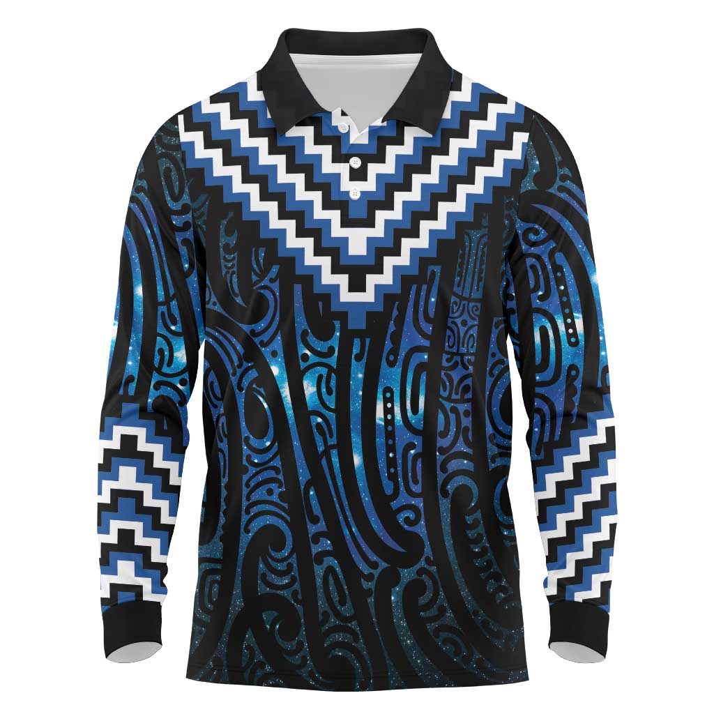 New Zealand Matariki Long Sleeve Polo Shirt Galaxy Poutama Motifs