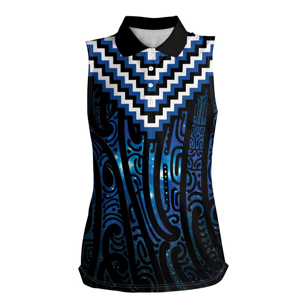 New Zealand Matariki Women Sleeveless Polo Shirt Galaxy Poutama Motifs