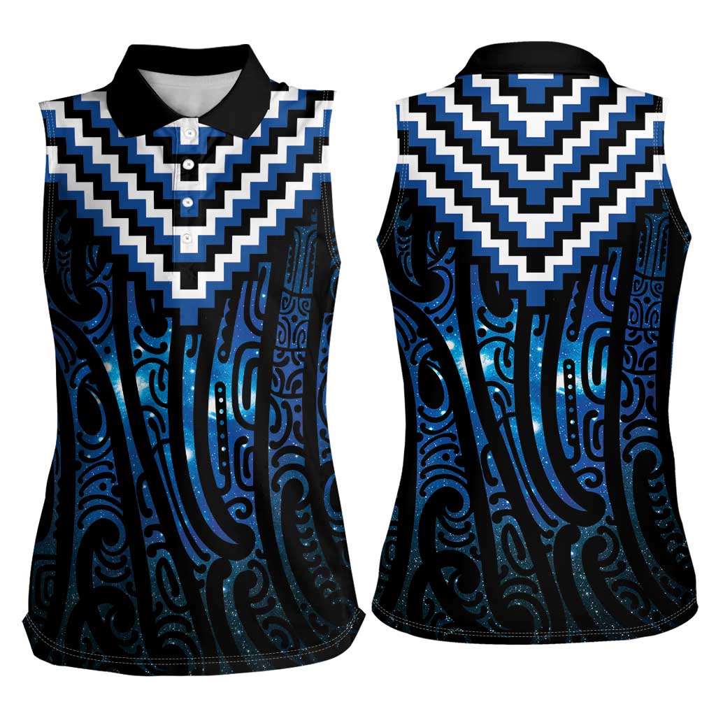 New Zealand Matariki Women Sleeveless Polo Shirt Galaxy Poutama Motifs