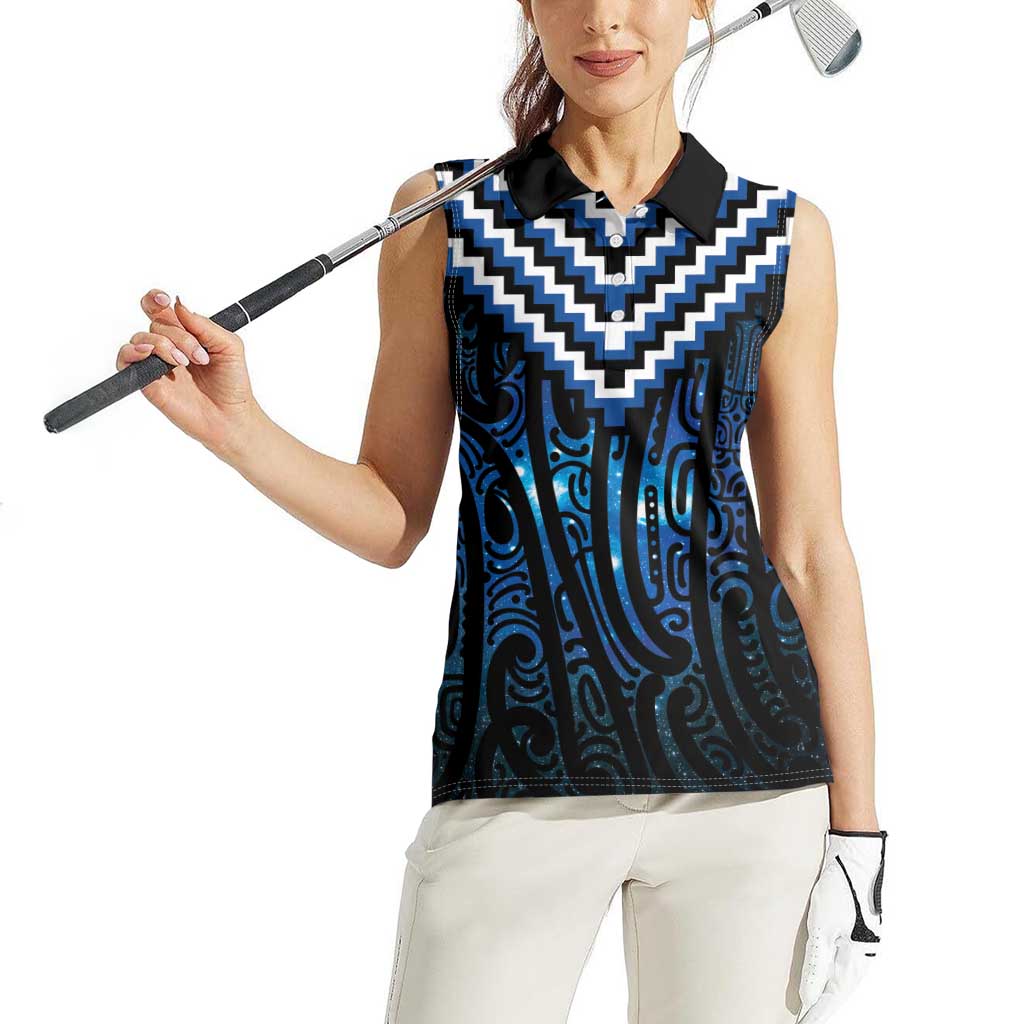 New Zealand Matariki Women Sleeveless Polo Shirt Galaxy Poutama Motifs