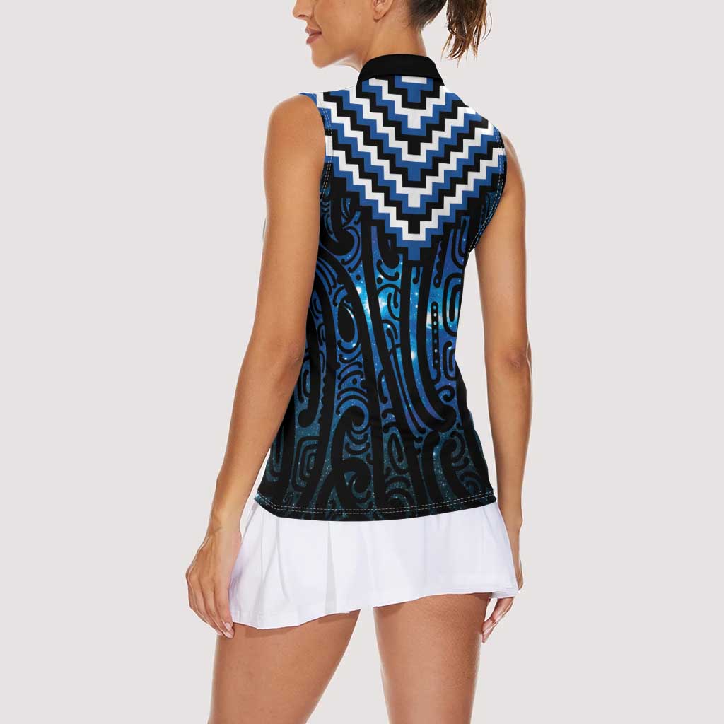 New Zealand Matariki Women Sleeveless Polo Shirt Galaxy Poutama Motifs