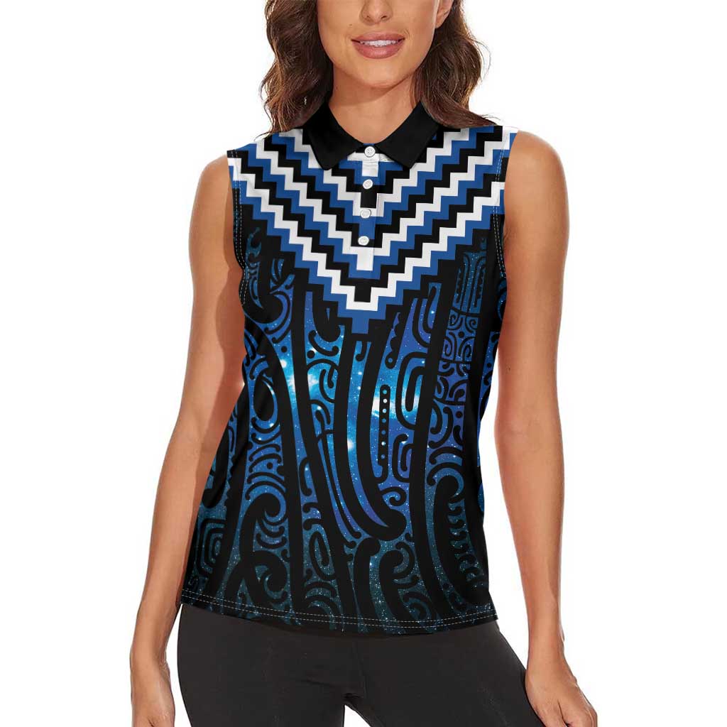 New Zealand Matariki Women Sleeveless Polo Shirt Galaxy Poutama Motifs