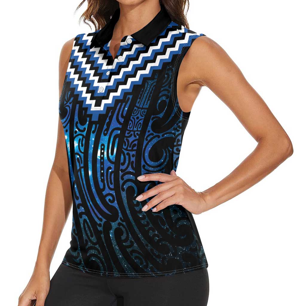 New Zealand Matariki Women Sleeveless Polo Shirt Galaxy Poutama Motifs