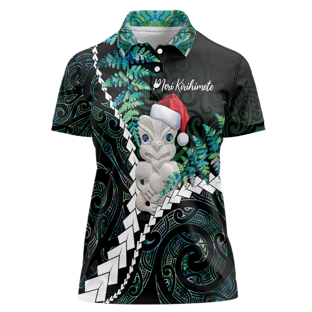 New Zealand Personalised Women Polo Shirt Meri Kirihimete Kowhaiwhai Mix Paua Shell - Emerald