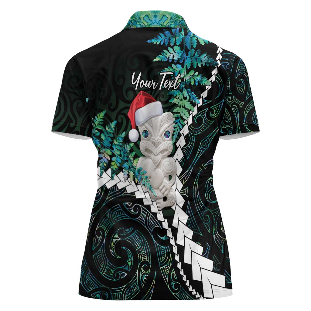 New Zealand Personalised Women Polo Shirt Meri Kirihimete Kowhaiwhai Mix Paua Shell - Emerald