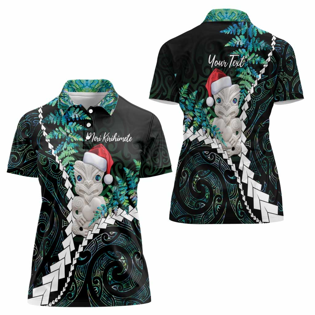 New Zealand Personalised Women Polo Shirt Meri Kirihimete Kowhaiwhai Mix Paua Shell - Emerald