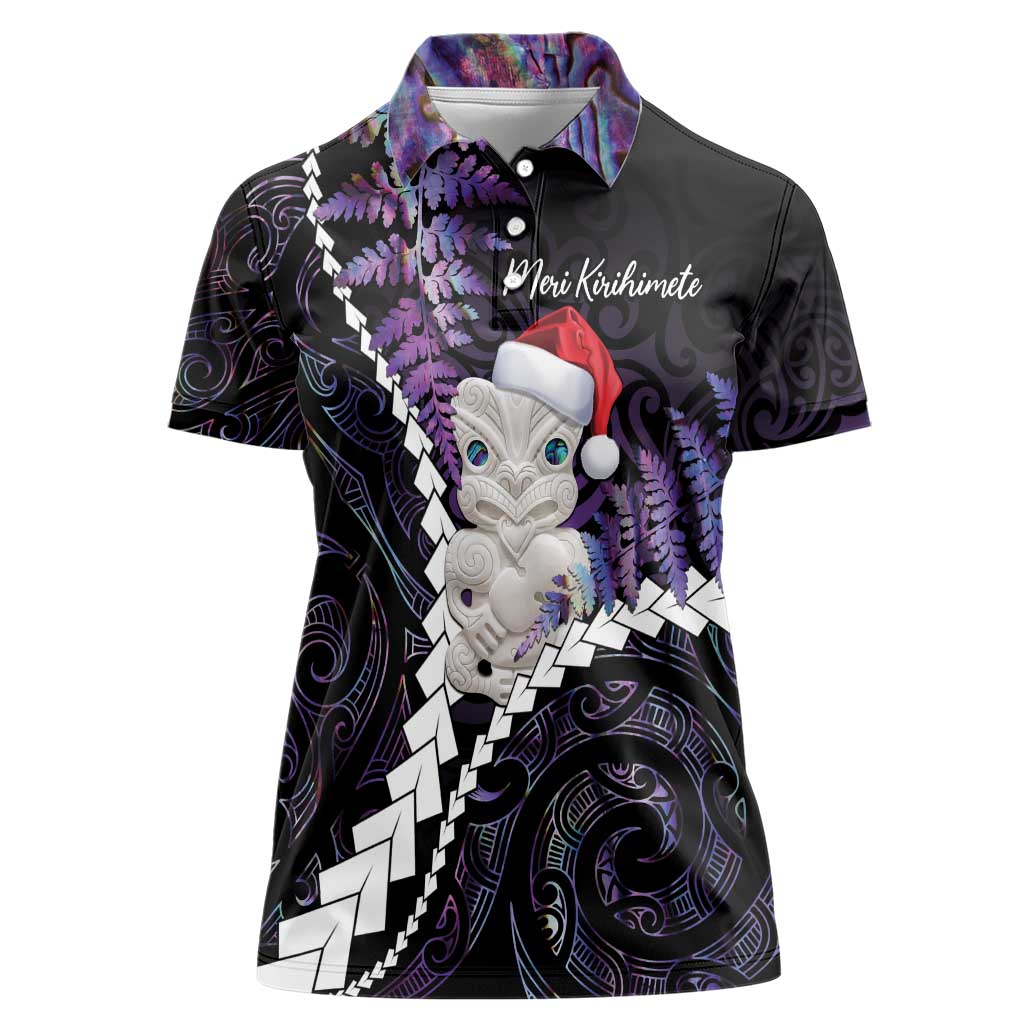 New Zealand Personalised Women Polo Shirt Meri Kirihimete Kowhaiwhai Mix Paua Shell - Amethys