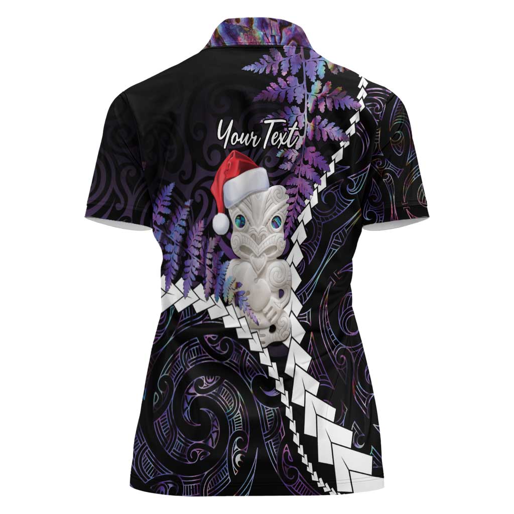 New Zealand Personalised Women Polo Shirt Meri Kirihimete Kowhaiwhai Mix Paua Shell - Amethys