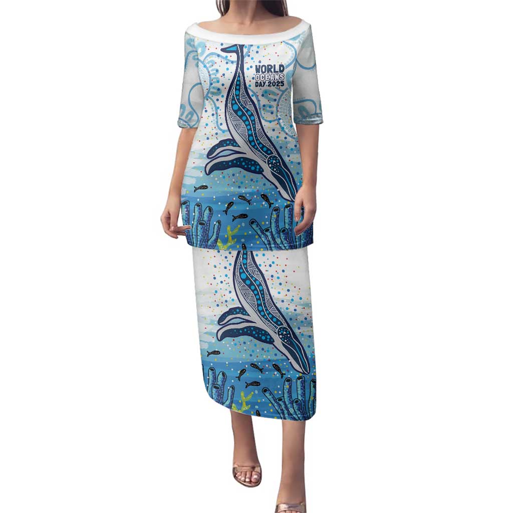 World Ocean Day Australia Aboriginal Family Matching Puletasi and Hawaiian Shirt Whale Watching