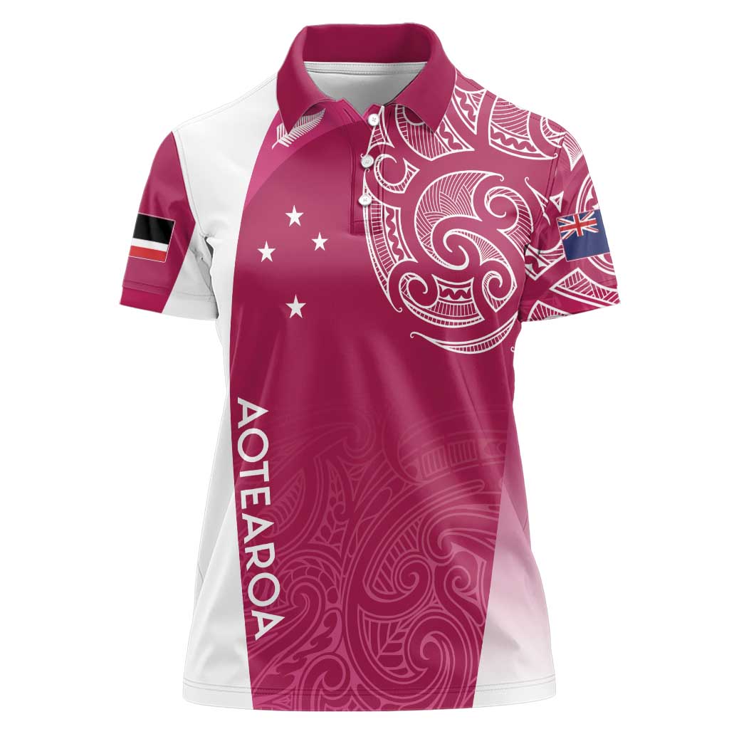 Personalised New Zealand Rugby Women Polo Shirt Aotearoa Champions - Pink Version