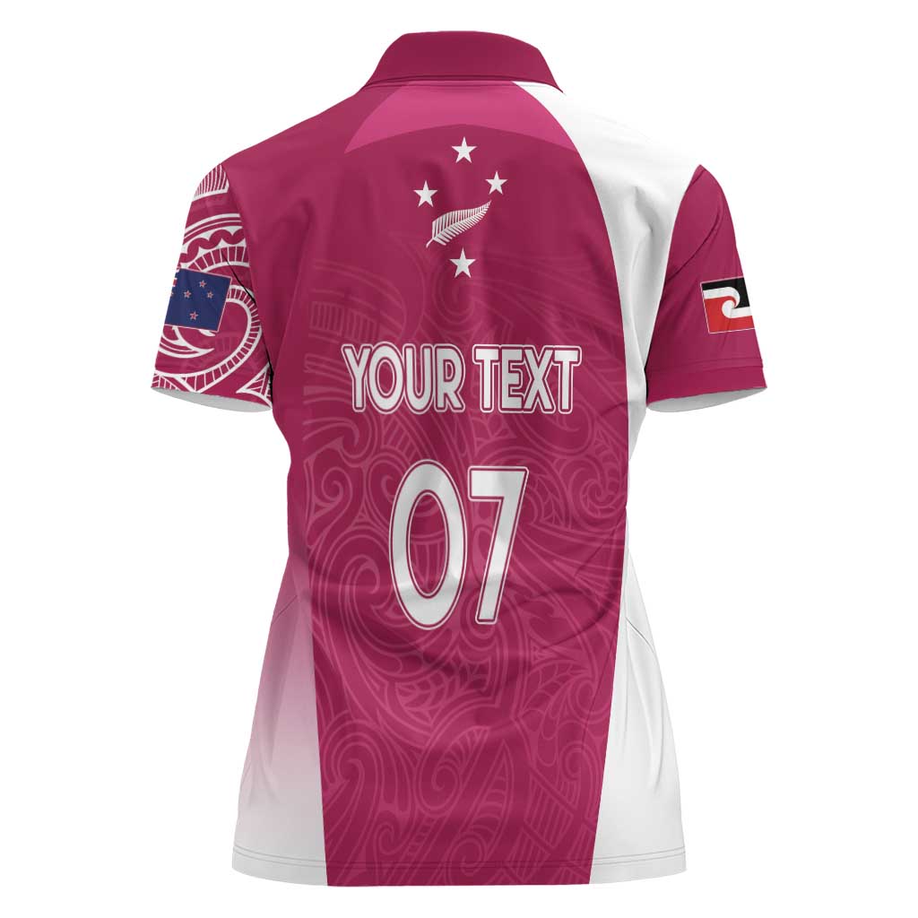 Personalised New Zealand Rugby Women Polo Shirt Aotearoa Champions - Pink Version