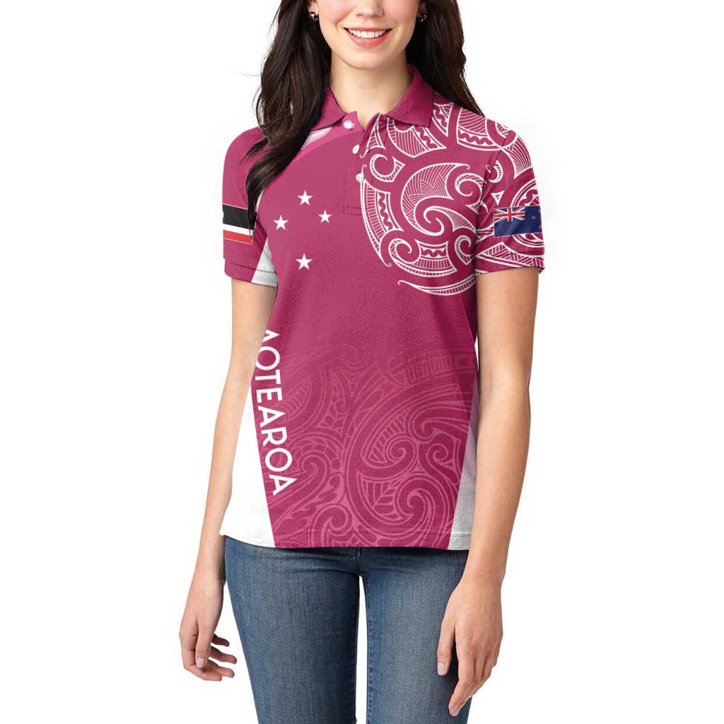 Personalised New Zealand Rugby Women Polo Shirt Aotearoa Champions - Pink Version