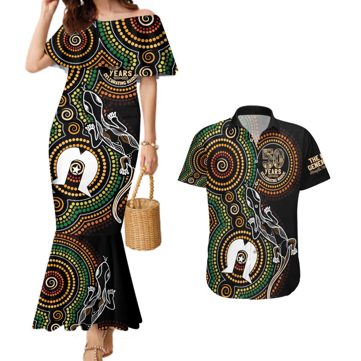 50 Years of NAIDOC Week Indigenous Couples Matching Mermaid Dress and Hawaiian Shirt Honor The Past - Grace The Present