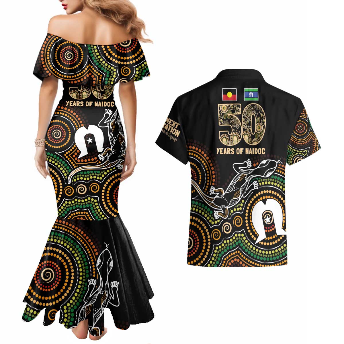 50 Years of NAIDOC Week Indigenous Couples Matching Mermaid Dress and Hawaiian Shirt Honor The Past - Grace The Present