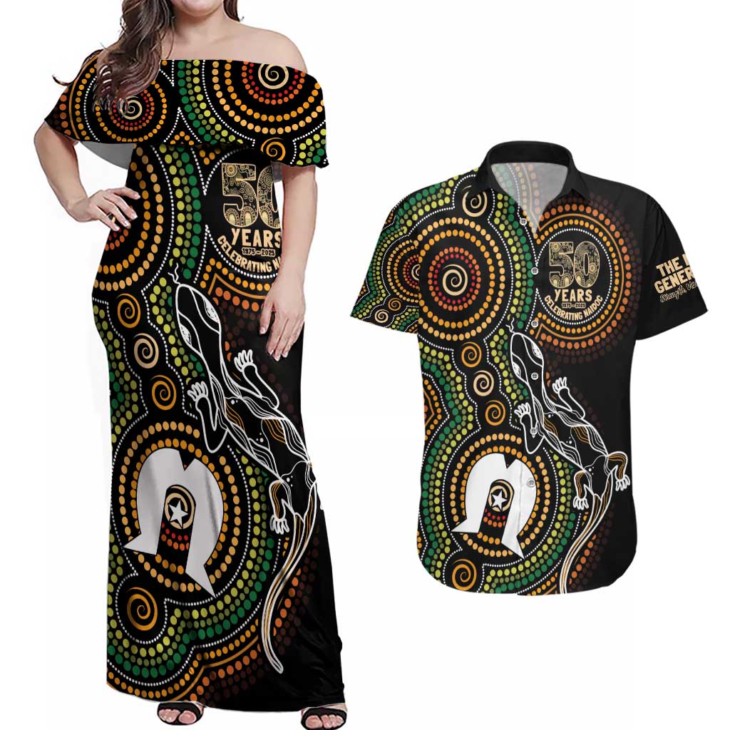 50 Years of NAIDOC Week Indigenous Couples Matching Off Shoulder Maxi Dress and Hawaiian Shirt Honor The Past - Grace The Present