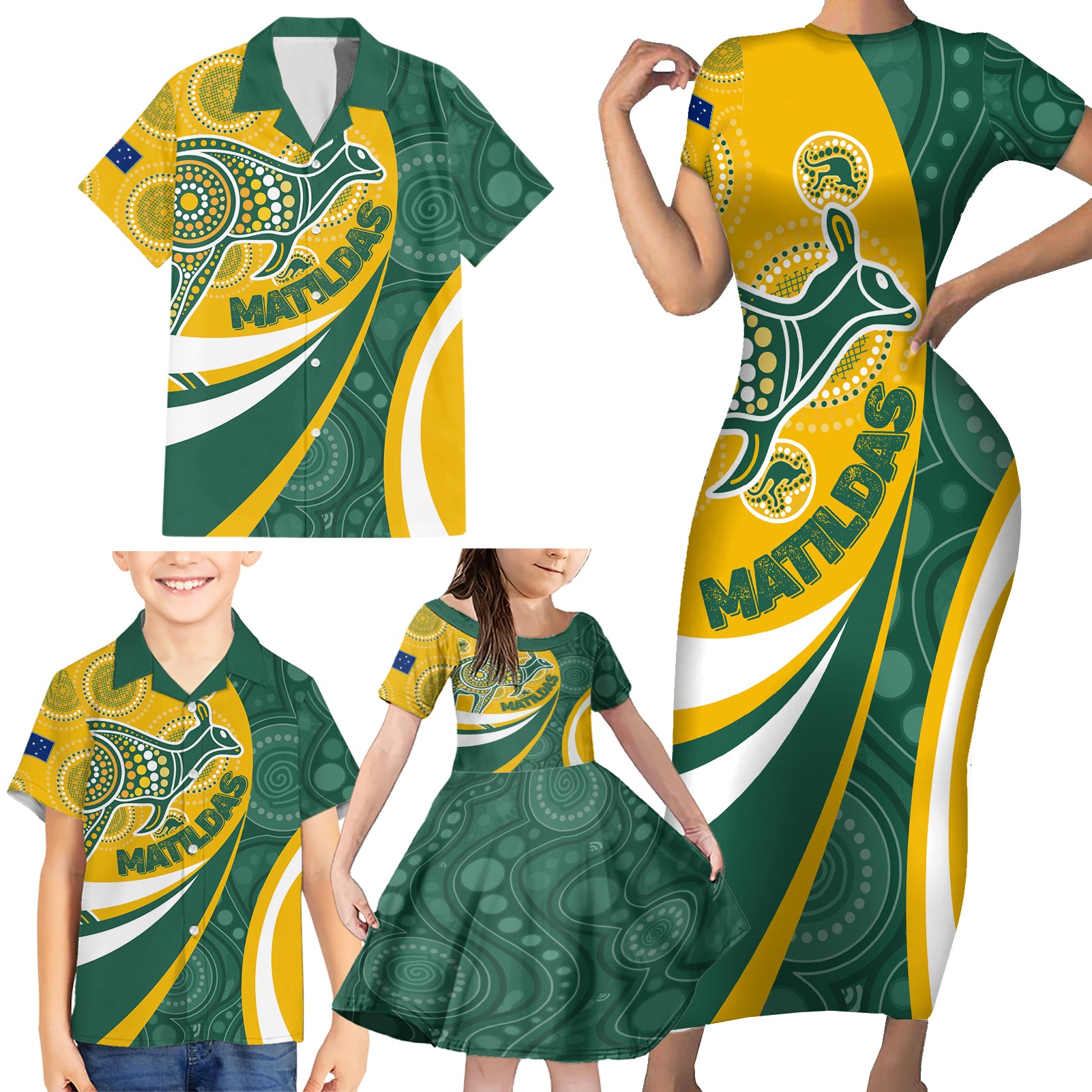 custom-australia-matildas-indigenous-family-matching-short-sleeve-bodycon-dress-and-hawaiian-shirt-go-tilly-special