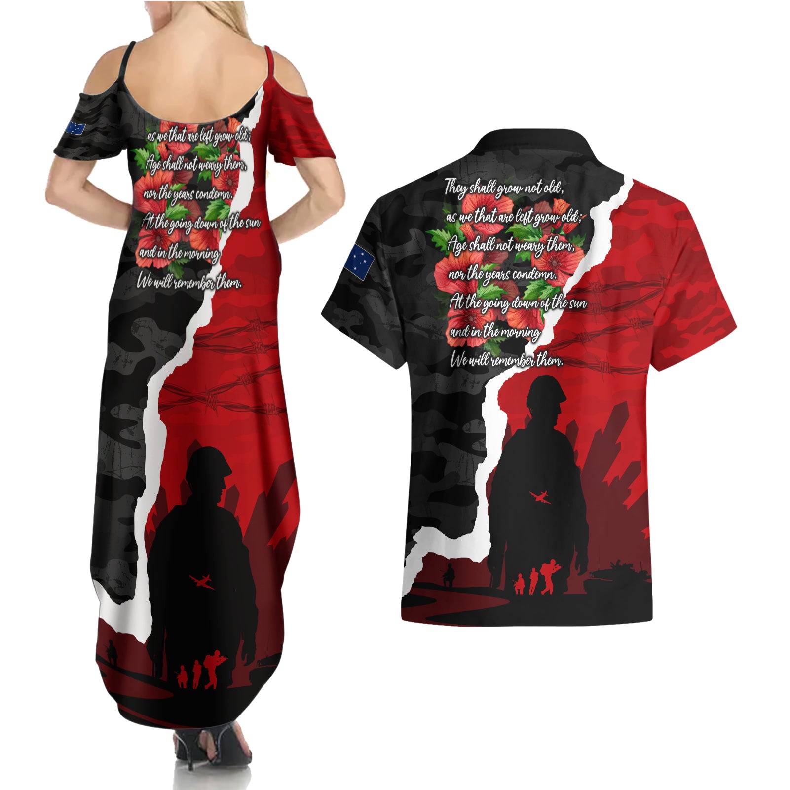 Anzac Day Camouflage Couples Matching Summer Maxi Dress and Hawaiian Shirt Ode of Remembrance