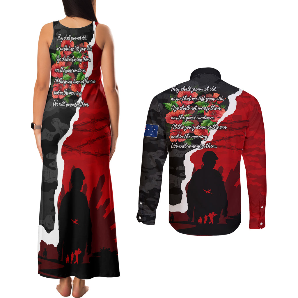 Anzac Day Camouflage Couples Matching Tank Maxi Dress and Long Sleeve Button Shirt Ode of Remembrance