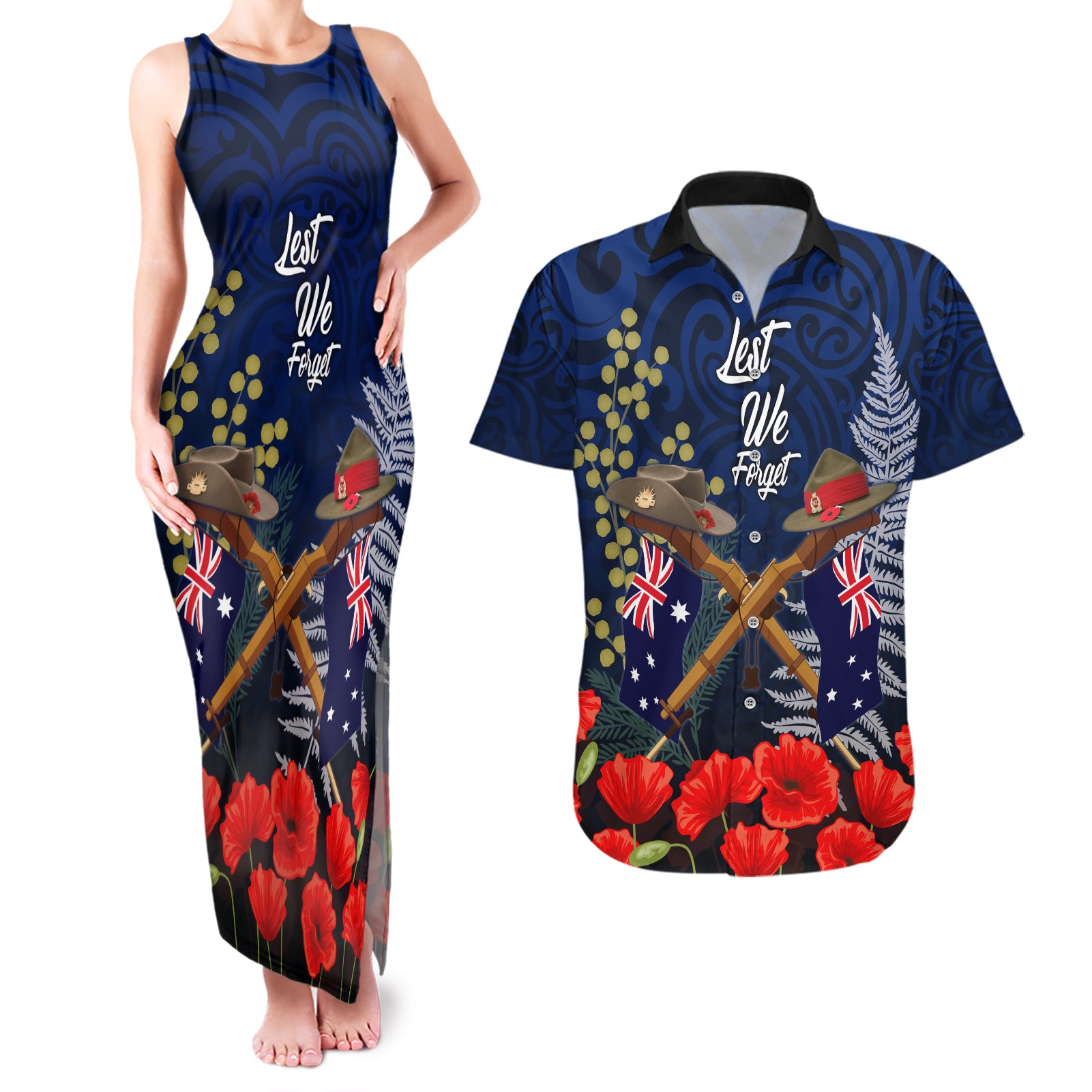 Anzac Day Aussie Mix Maori In Memories Couples Matching Tank Maxi Dress and Hawaiian Shirt