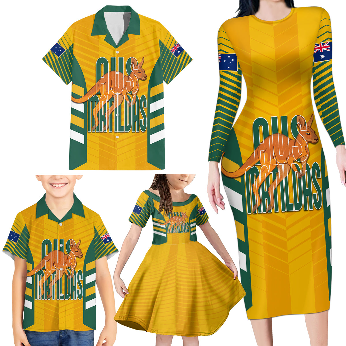 custom-australia-soccer-family-matching-long-sleeve-bodycon-dress-and-hawaiian-shirt-go-matildas-dynamic-national-colors