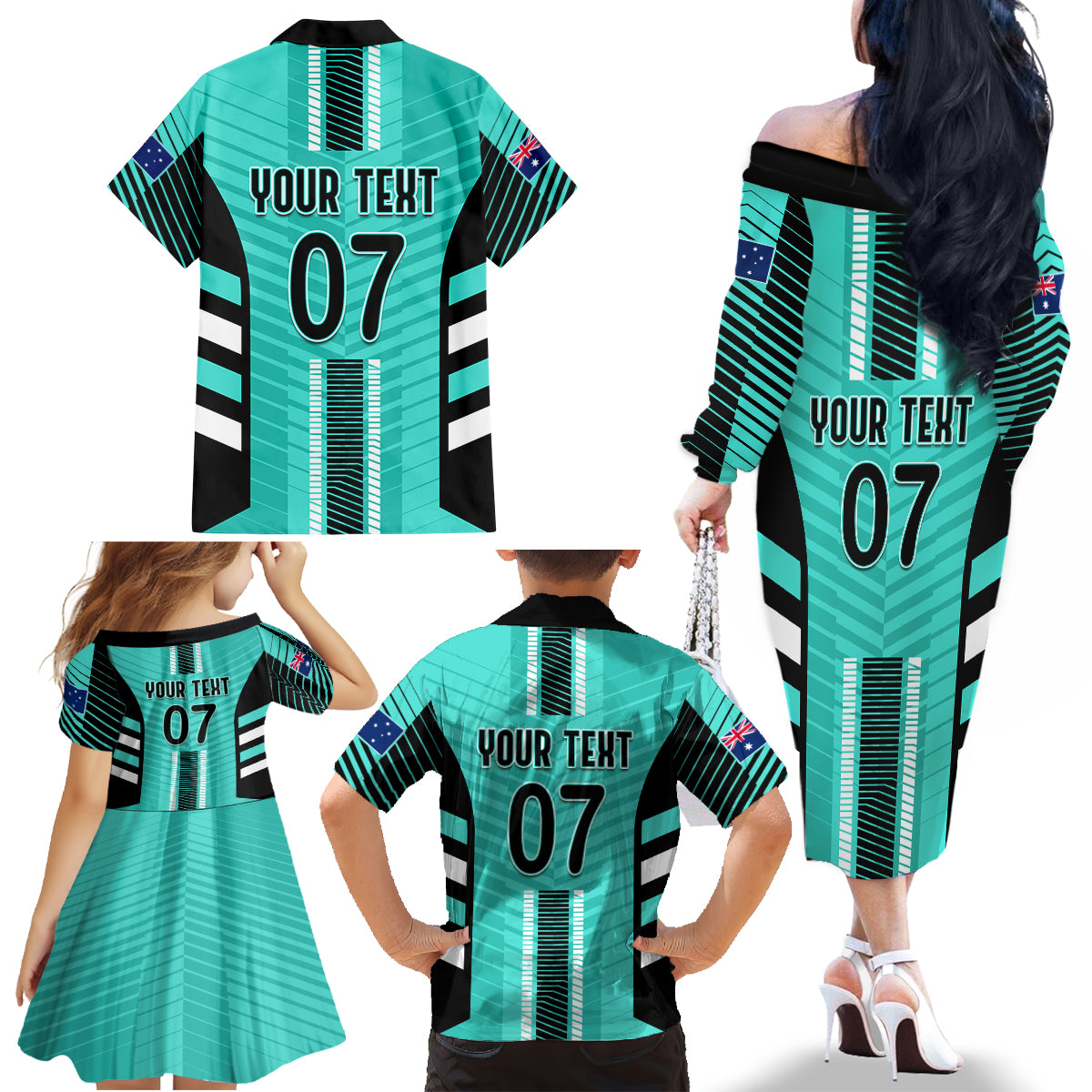 custom-australia-soccer-family-matching-off-shoulder-long-sleeve-dress-and-hawaiian-shirt-go-matildas-dynamic-turquoise