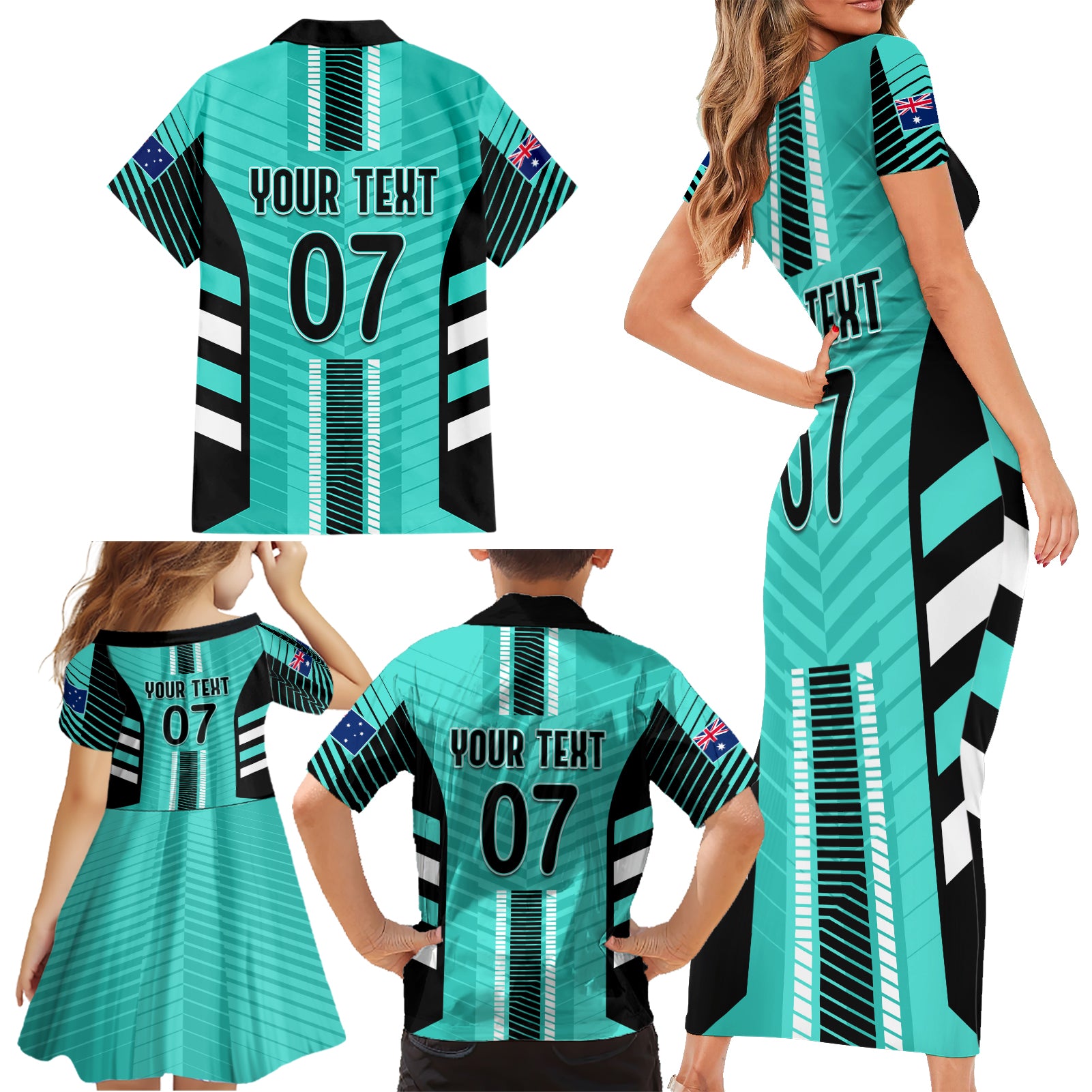 custom-australia-soccer-family-matching-short-sleeve-bodycon-dress-and-hawaiian-shirt-go-matildas-dynamic-turquoise