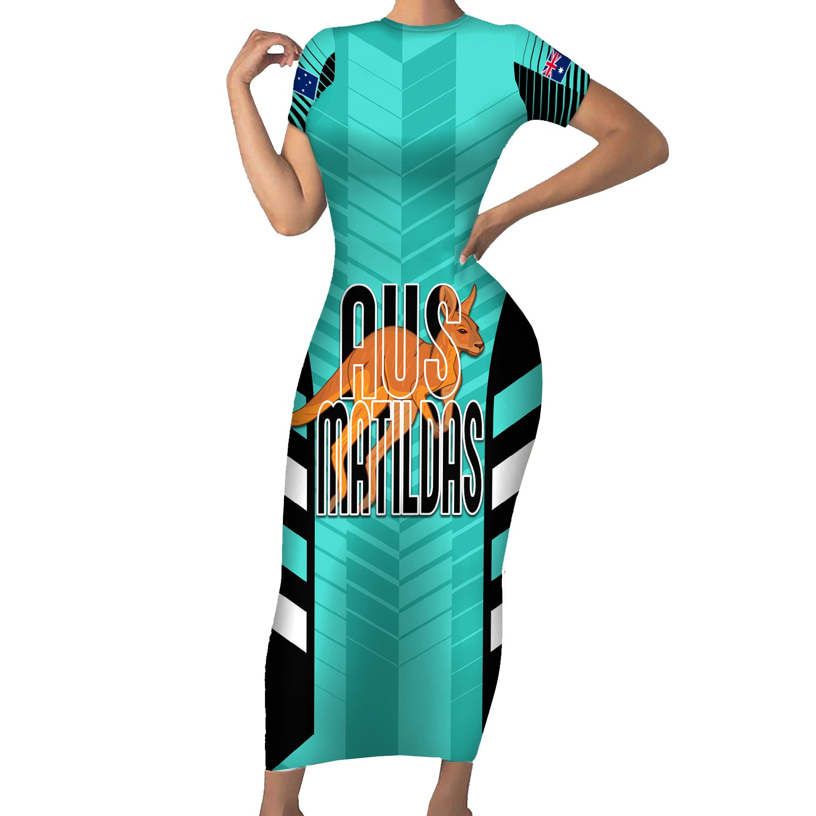 custom-australia-soccer-short-sleeve-bodycon-dress-go-matildas-dynamic-turquoise