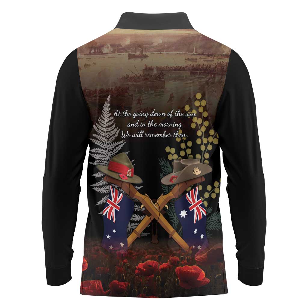 Australia - New Zealand ANZAC Long Sleeve Polo Shirt Gallipoli ANZAC Cove Landing