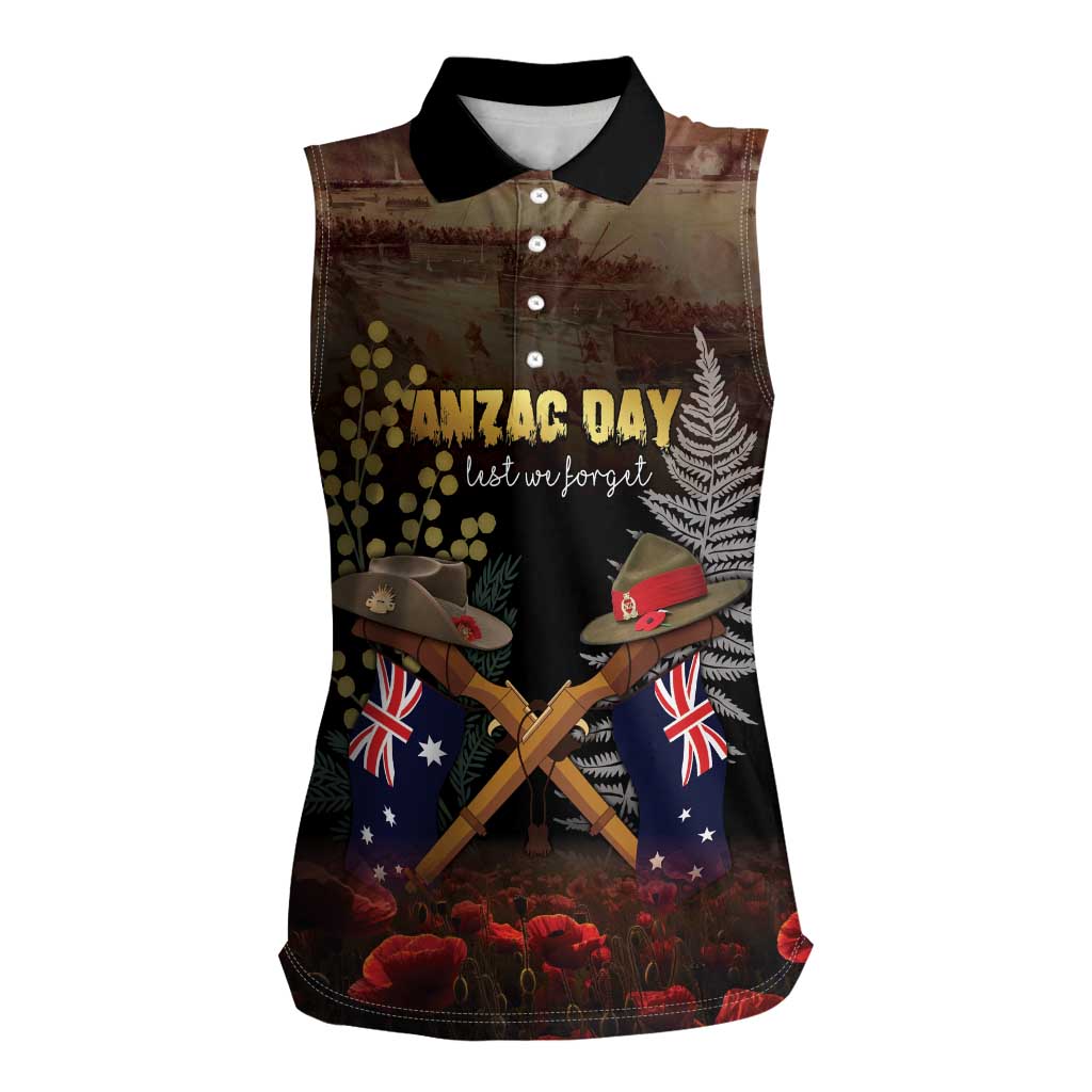 Australia - New Zealand ANZAC Women Sleeveless Polo Shirt Gallipoli ANZAC Cove Landing