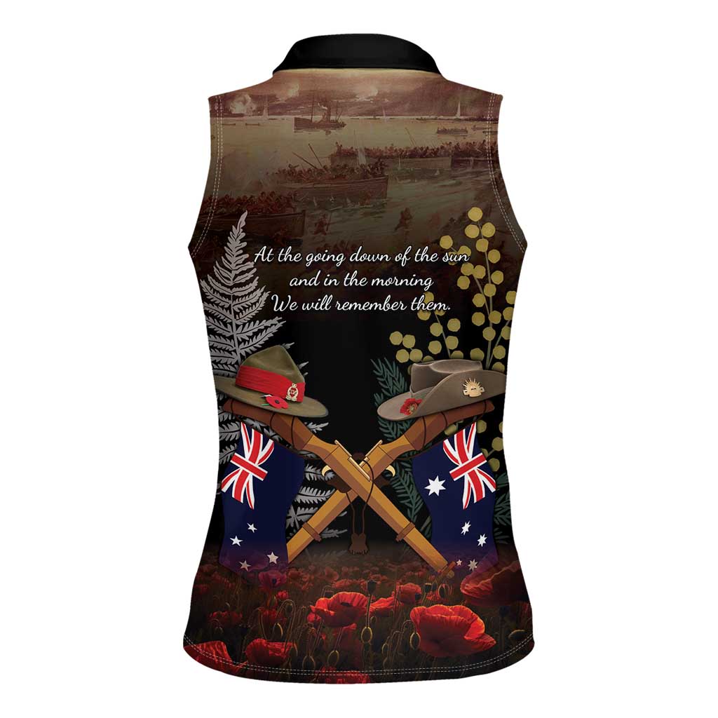 Australia - New Zealand ANZAC Women Sleeveless Polo Shirt Gallipoli ANZAC Cove Landing