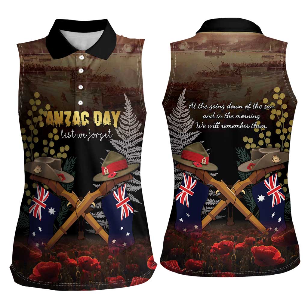 Australia - New Zealand ANZAC Women Sleeveless Polo Shirt Gallipoli ANZAC Cove Landing