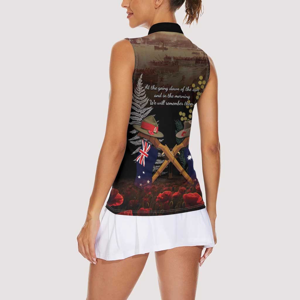 Australia - New Zealand ANZAC Women Sleeveless Polo Shirt Gallipoli ANZAC Cove Landing