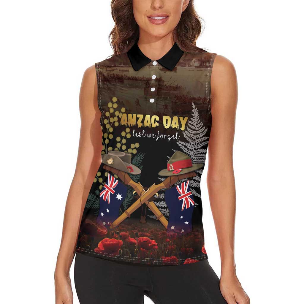 Australia - New Zealand ANZAC Women Sleeveless Polo Shirt Gallipoli ANZAC Cove Landing