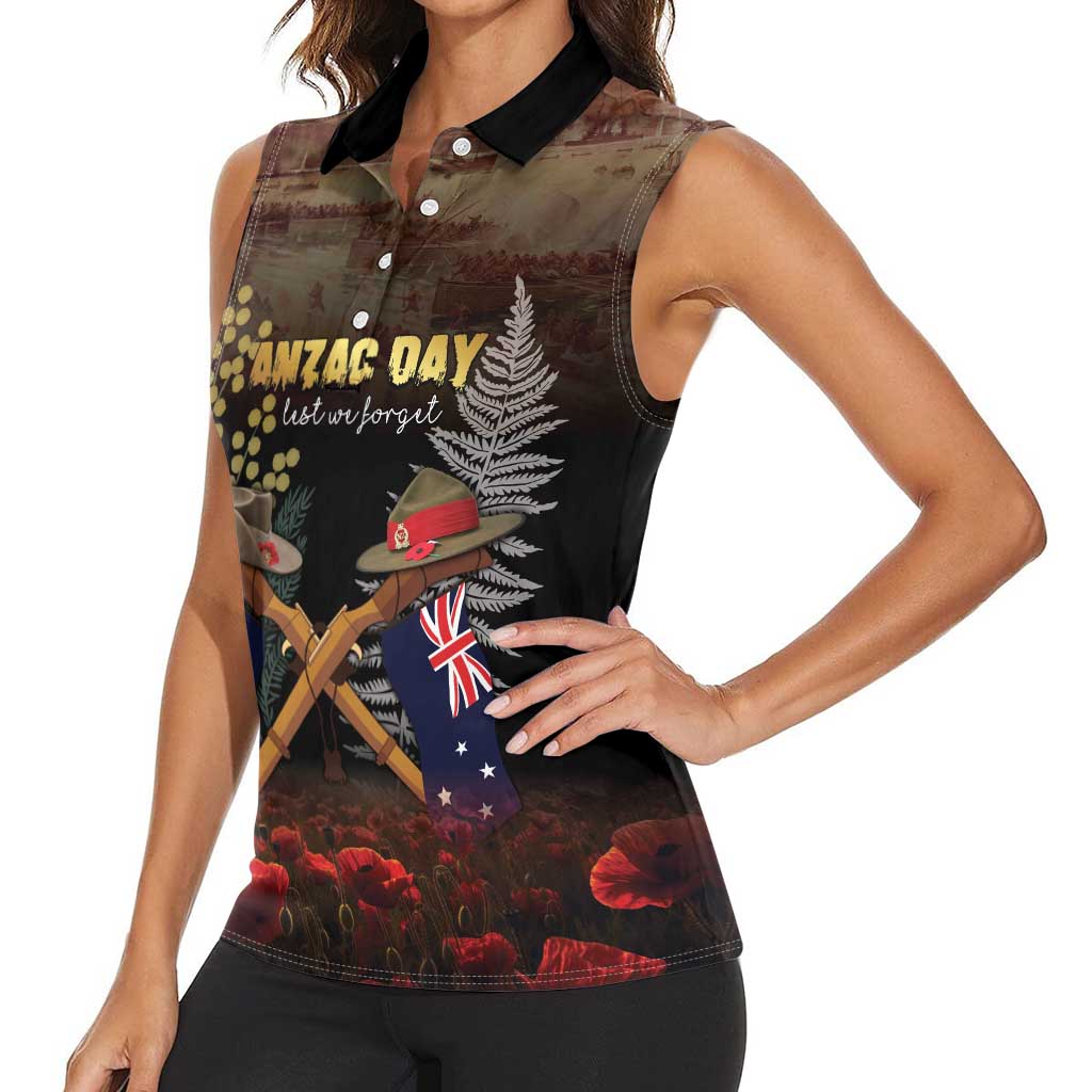 Australia - New Zealand ANZAC Women Sleeveless Polo Shirt Gallipoli ANZAC Cove Landing